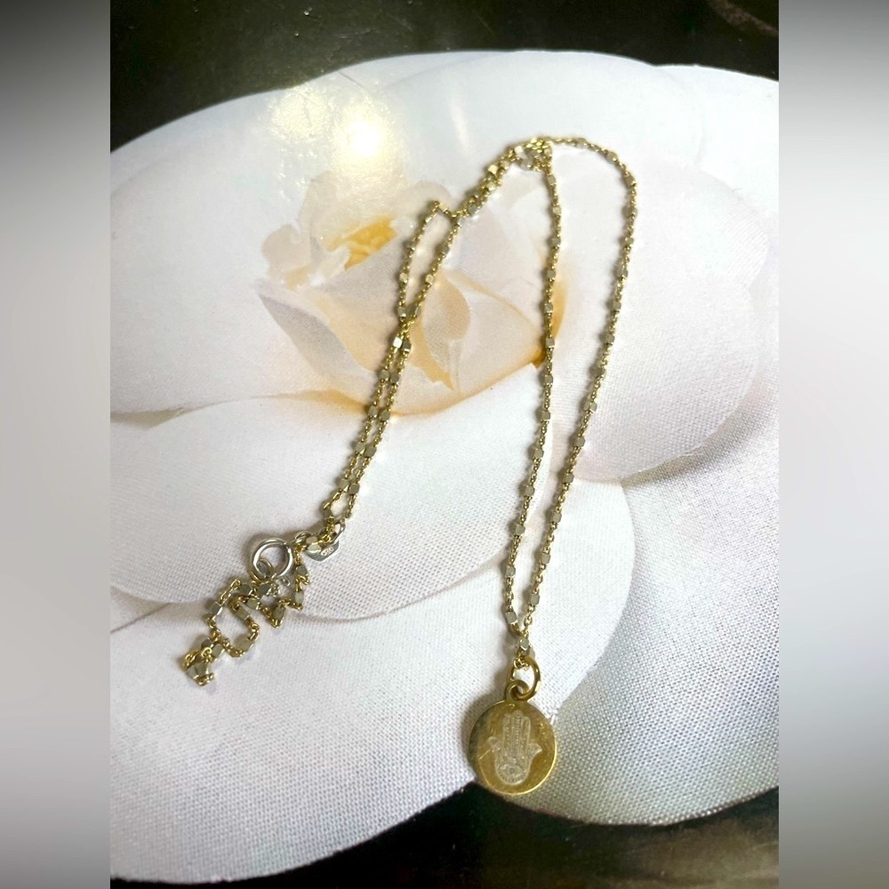 Chain with Hamsa &‎ Seed of Life Silver Necklace Pleated Gold 925 Silver
